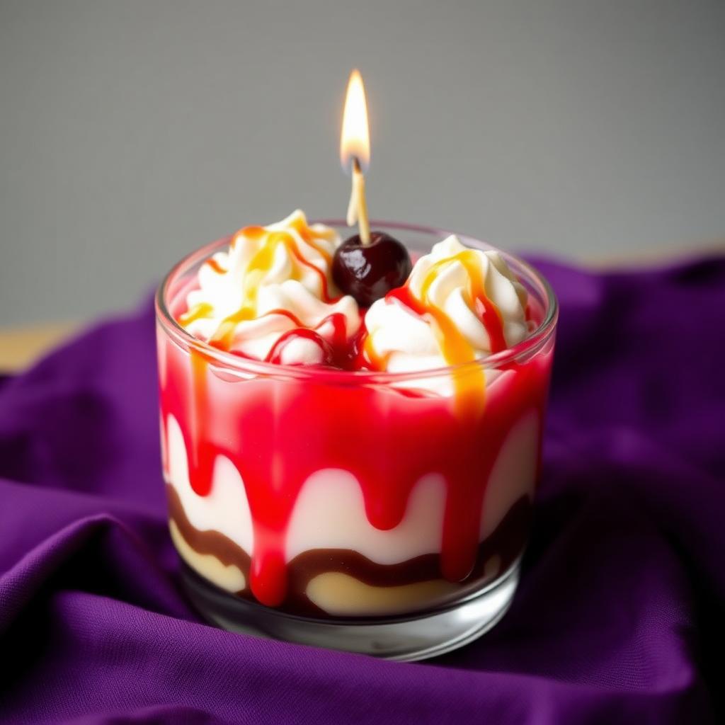 Banana split candle with cherry wax toppings